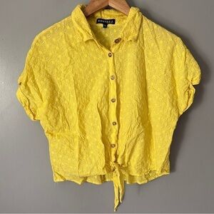 Kontrol Yellow Button Down tie Blouse